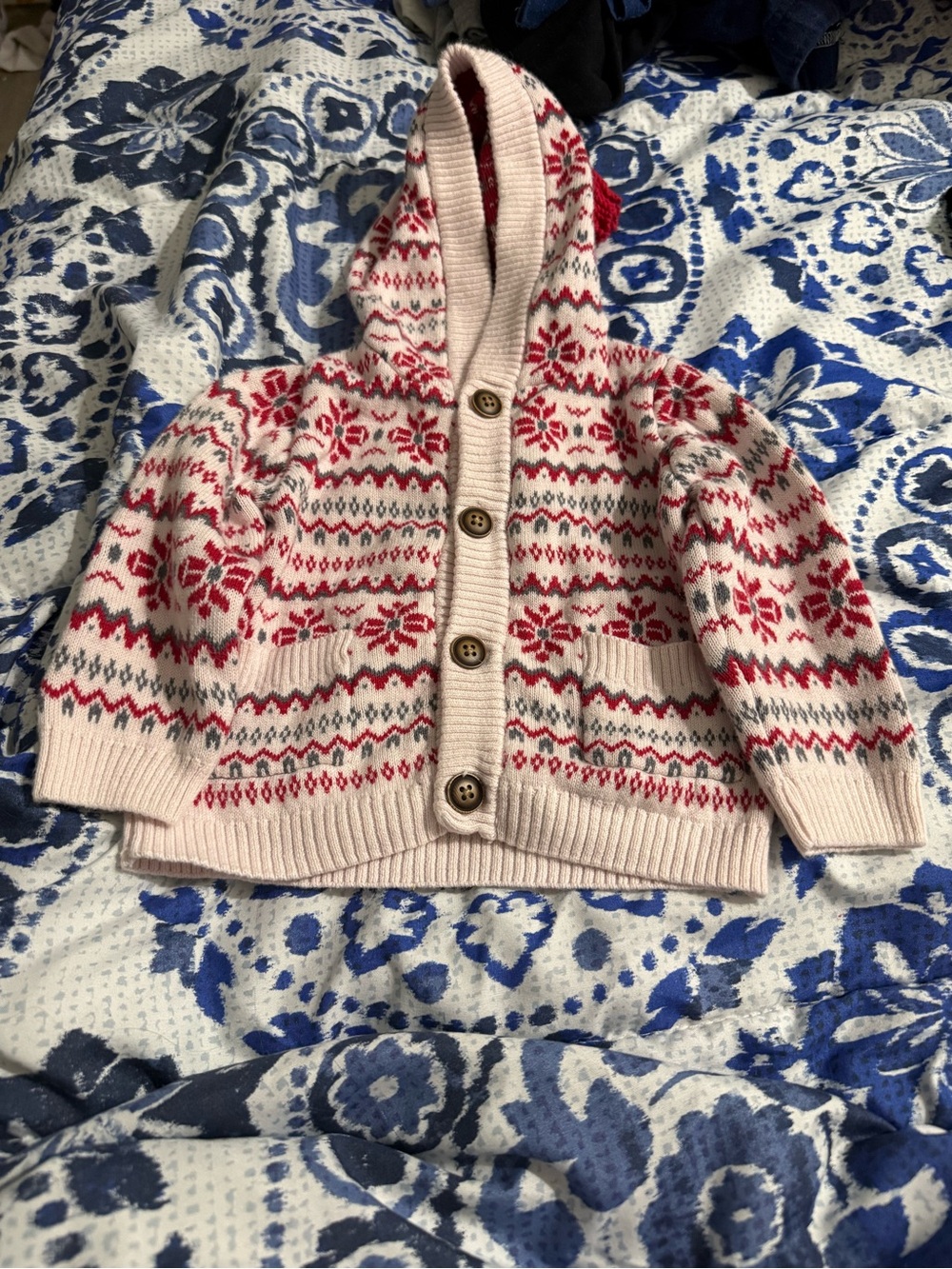 Gymboree red Hooded Fair Isle Button Cardigan with Red Pattern